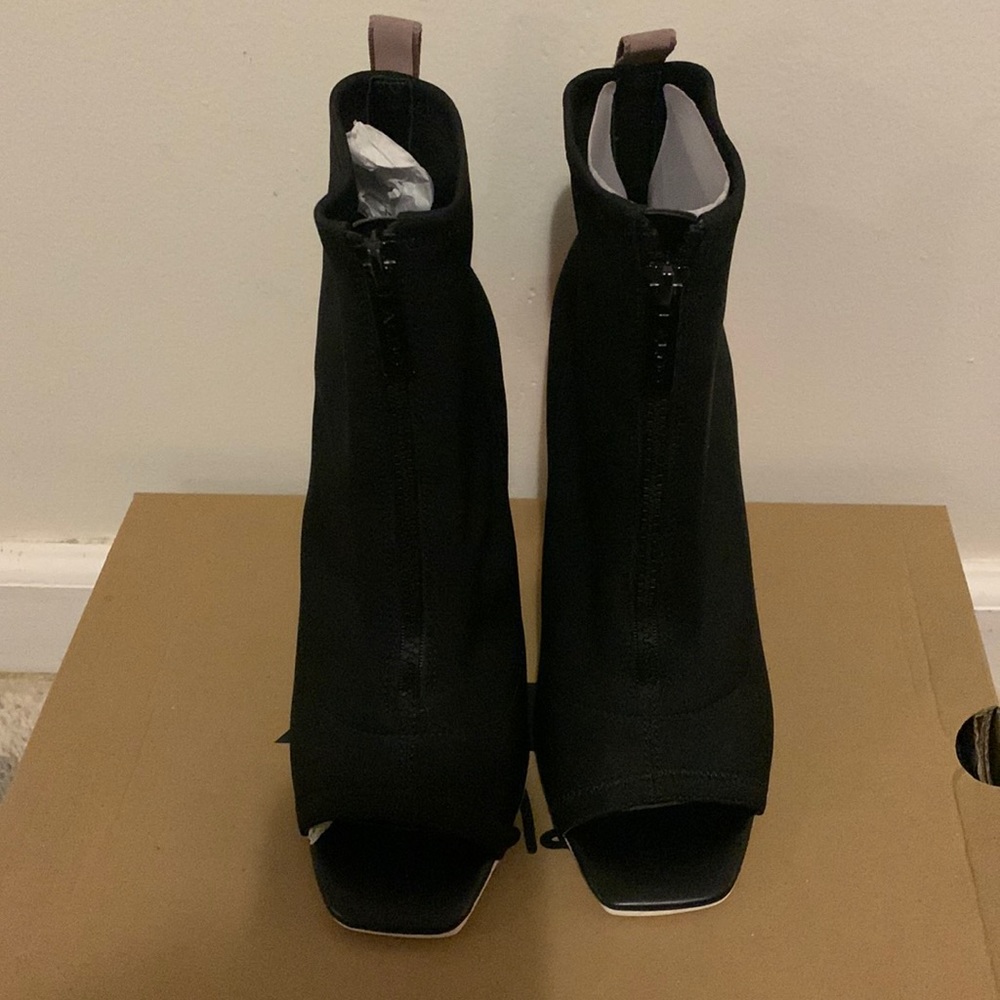 ALDO  Women's Open Toe Bootie Heel Black With Neon Orange Heel.